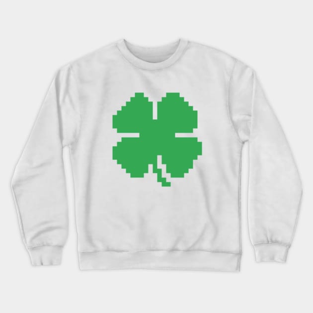 8 Bit Luck Pixel Four Leaf Clover Crewneck Sweatshirt by tinybiscuits